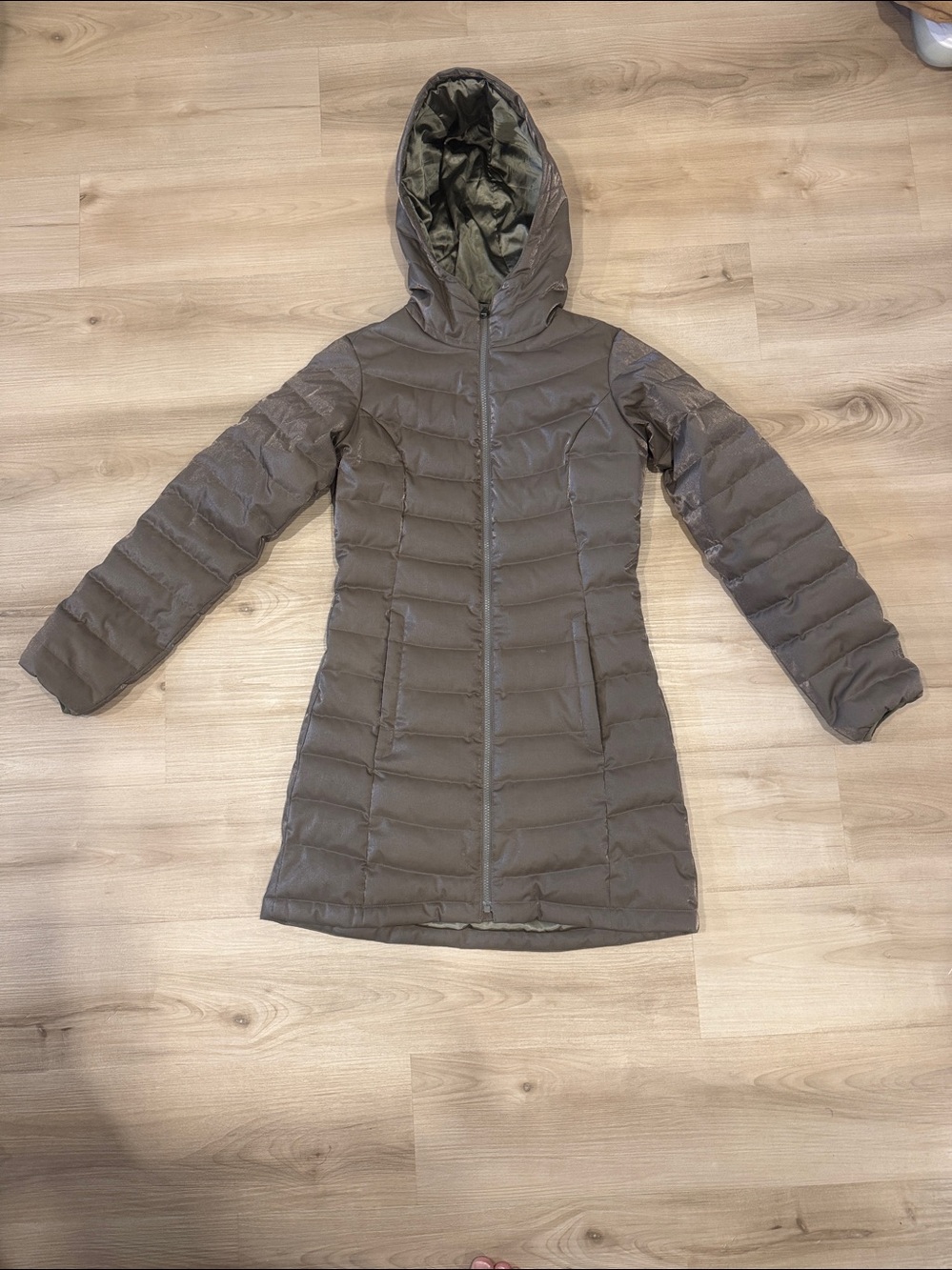 The North Face Women's Small Hooded Long Puffer Coat - Taupe